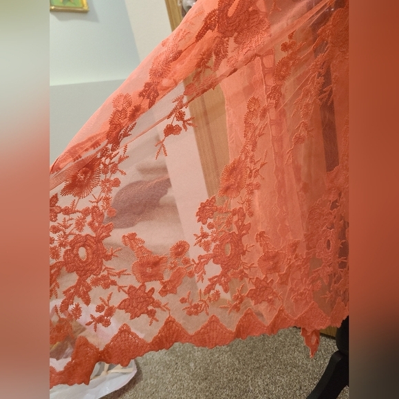 Cedar Rose Peach Embroidered Lace Boho Kimono Top - Picture 3 of 4